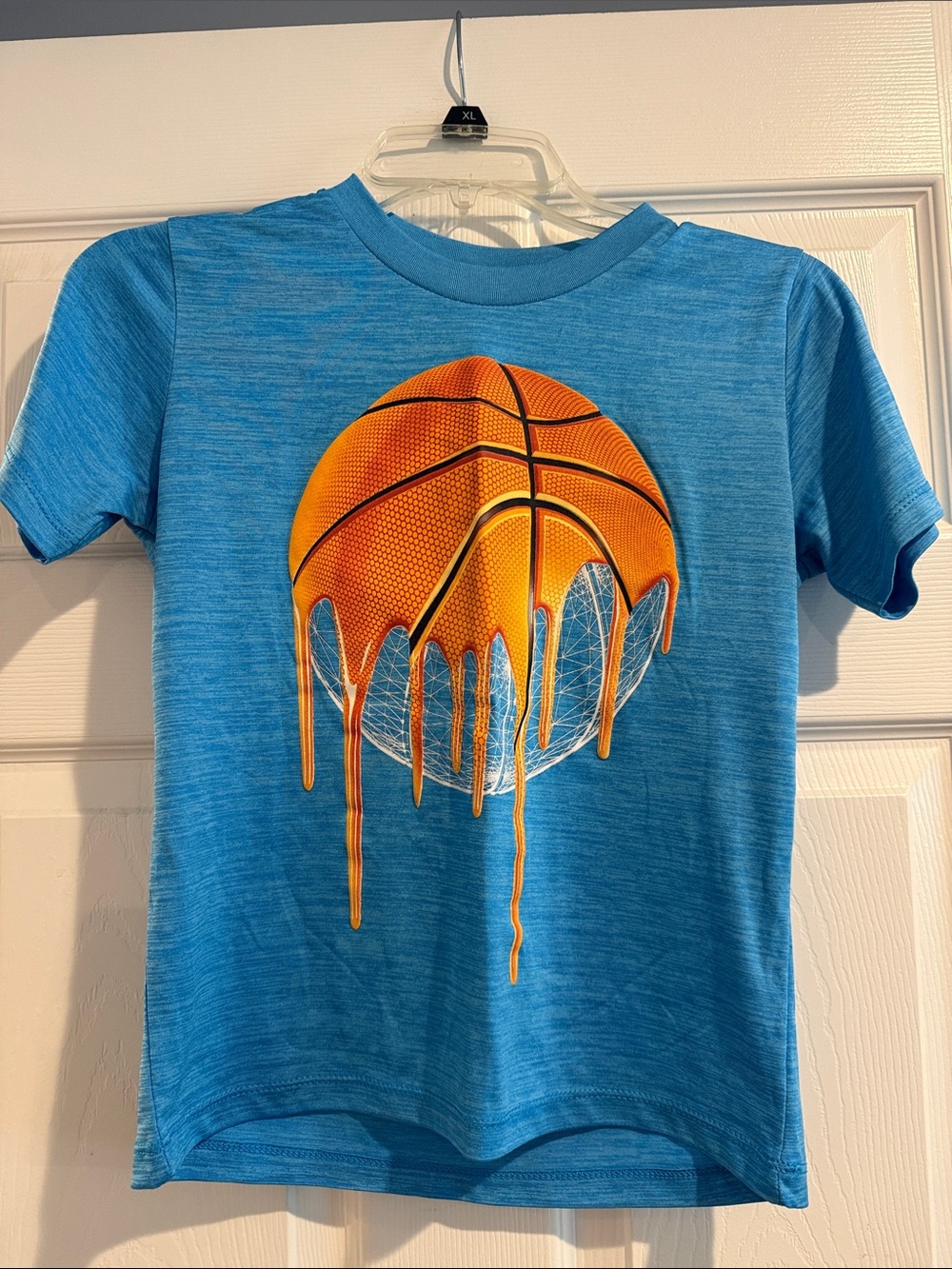 tek gear Blue Tee with Orange Dripping Basketball Graphic